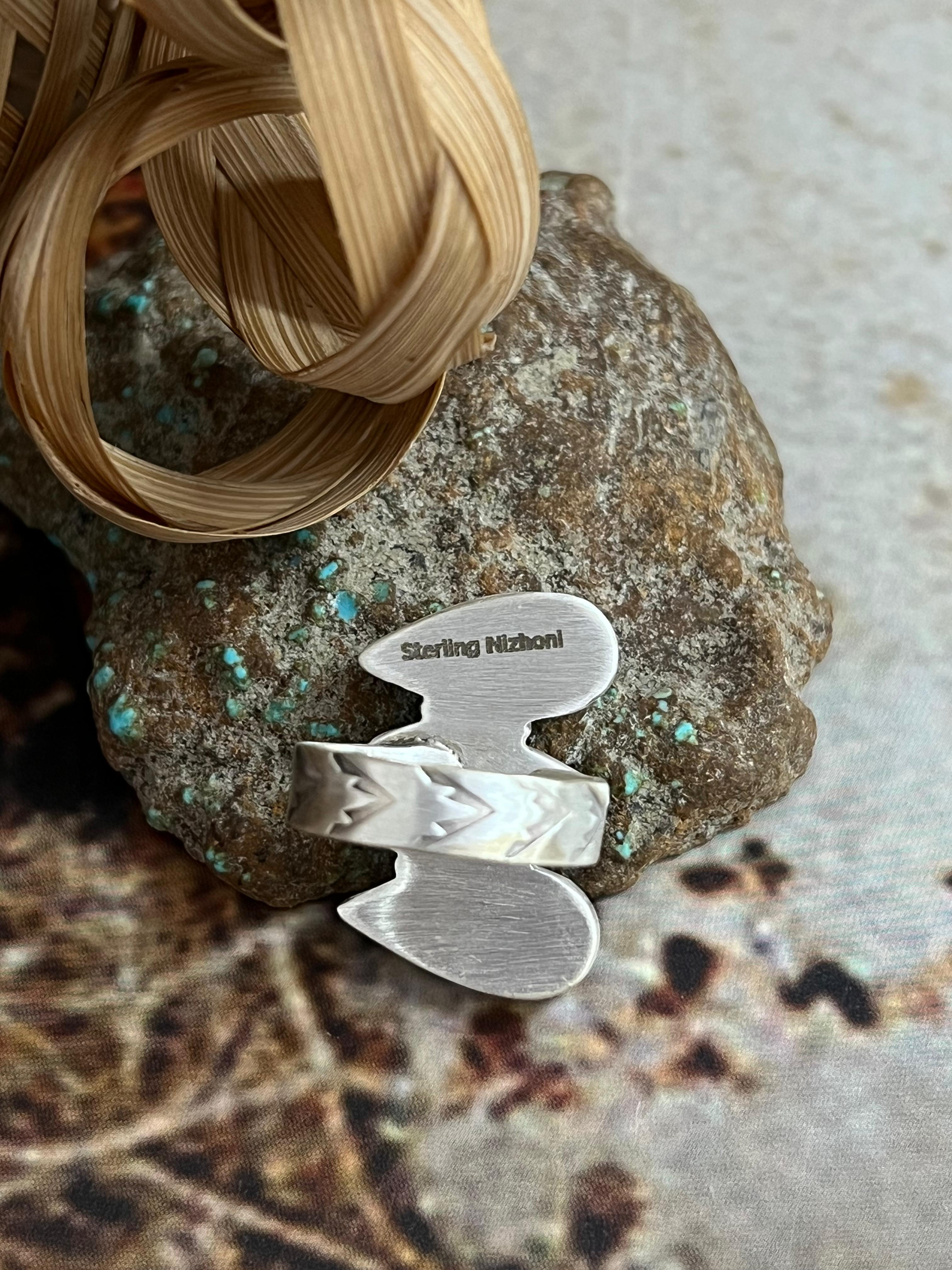 Handmade Sterling Silver White Buffalo Adjustable Ring, Signed Nizhoni