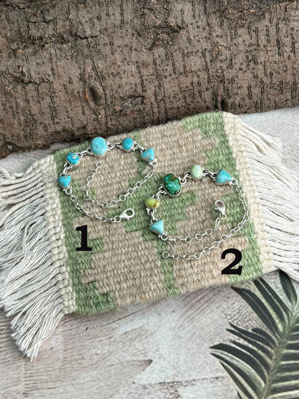 Handmade Sterling Silver Palomino with White Water Turquoise Chain Bracelet "Signed Nizhoni"