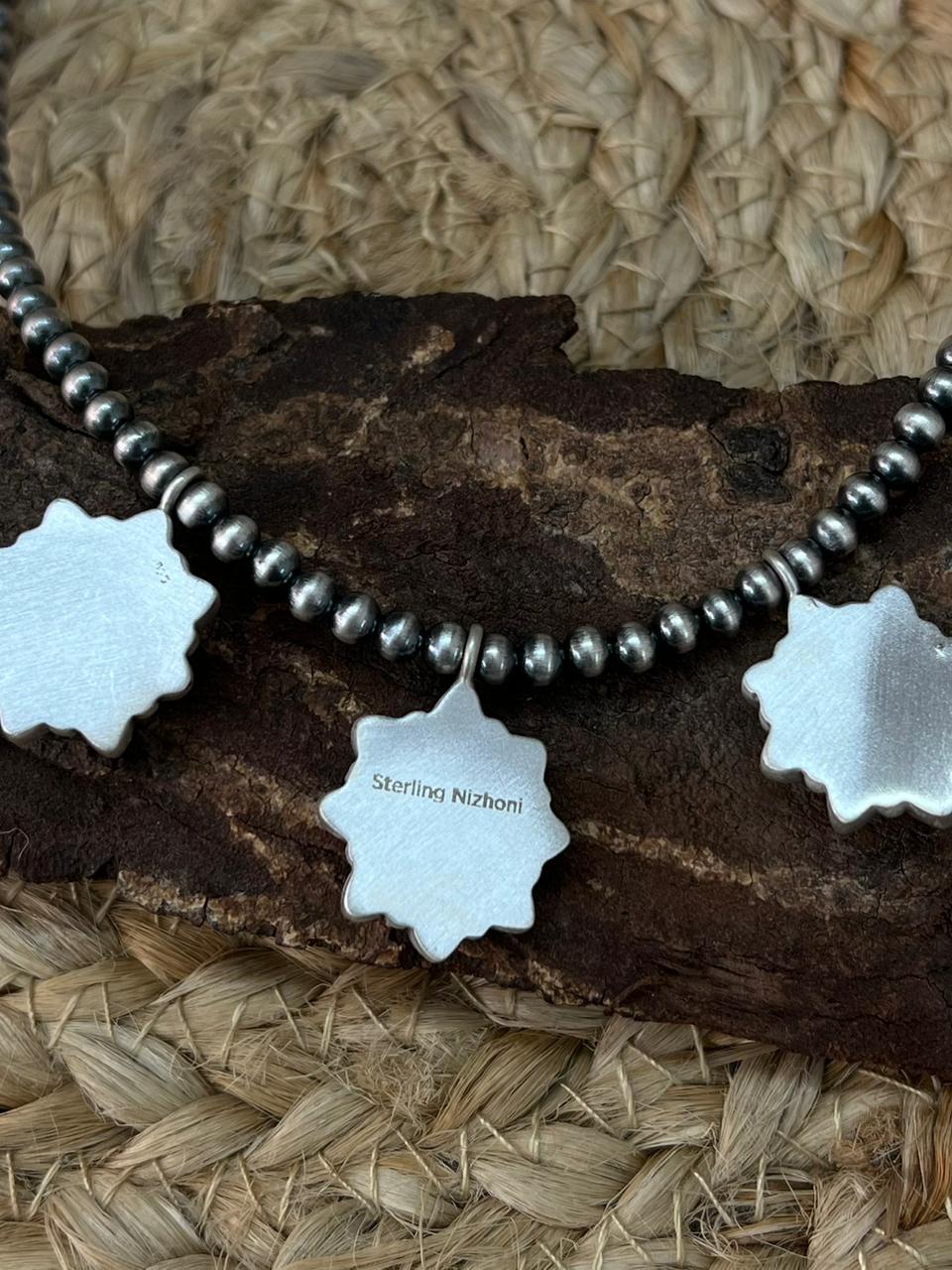 Handmade Sterling Silver White Buffalo Beaded Necklace "Signed Nizhoni"