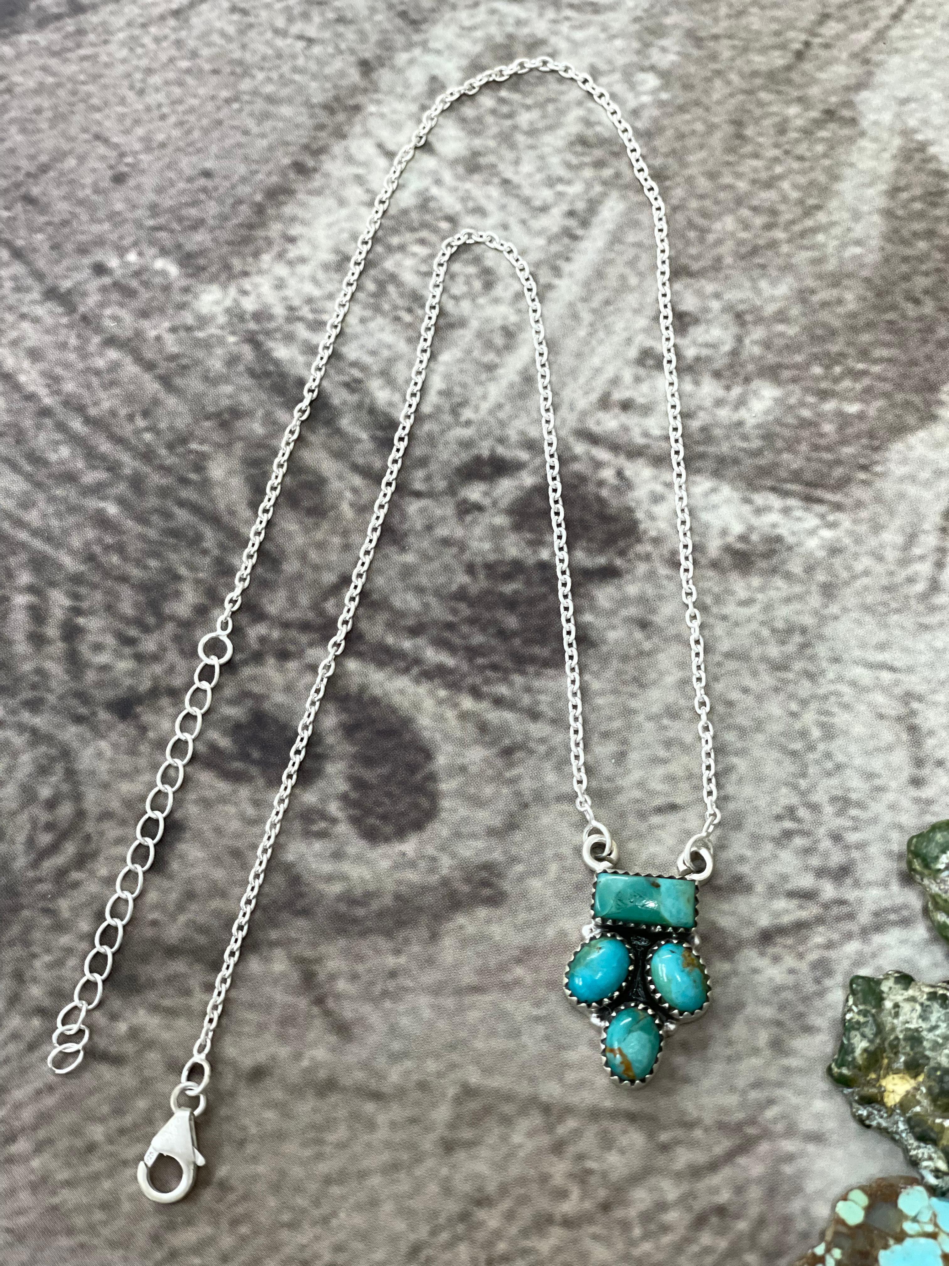 Handmade Sterling Silver Kingman Turquoise Necklace with Signed Nizhoni