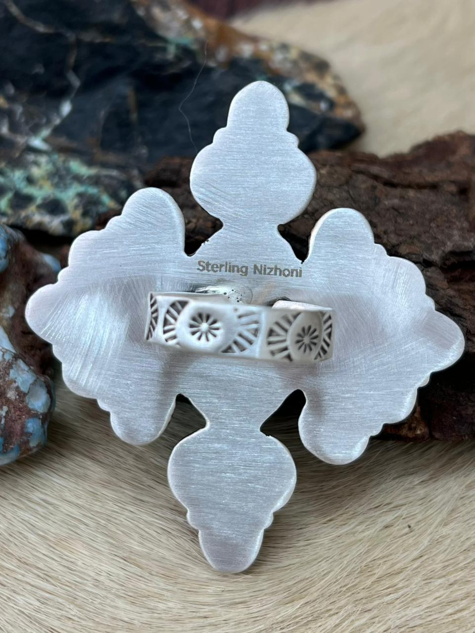 Handmade Sterling Silver White Buffalo Adjustable Ring "Signed Nizhoni"