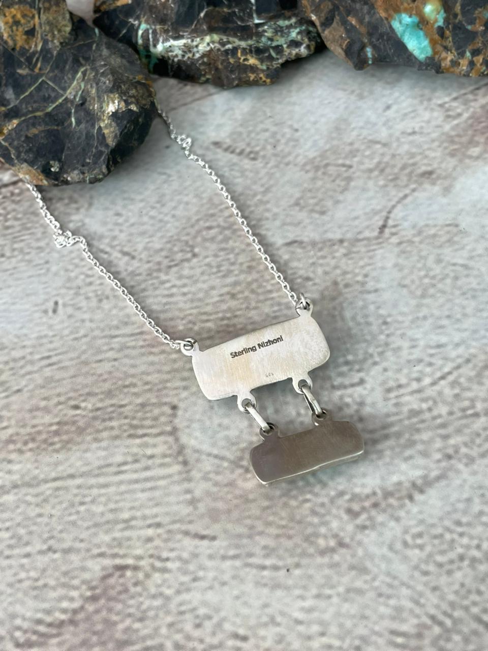 Handmade Sterling Silver Kingman Turquoise Necklace "Signed Nizhoni"