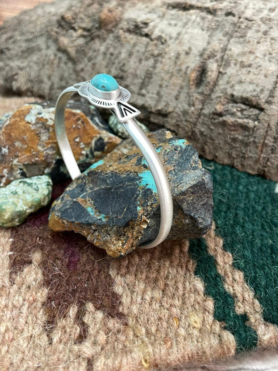 Handmade Sterling Silver Kingman Turquoise Cuff Bracelet "Signed Nizhoni"