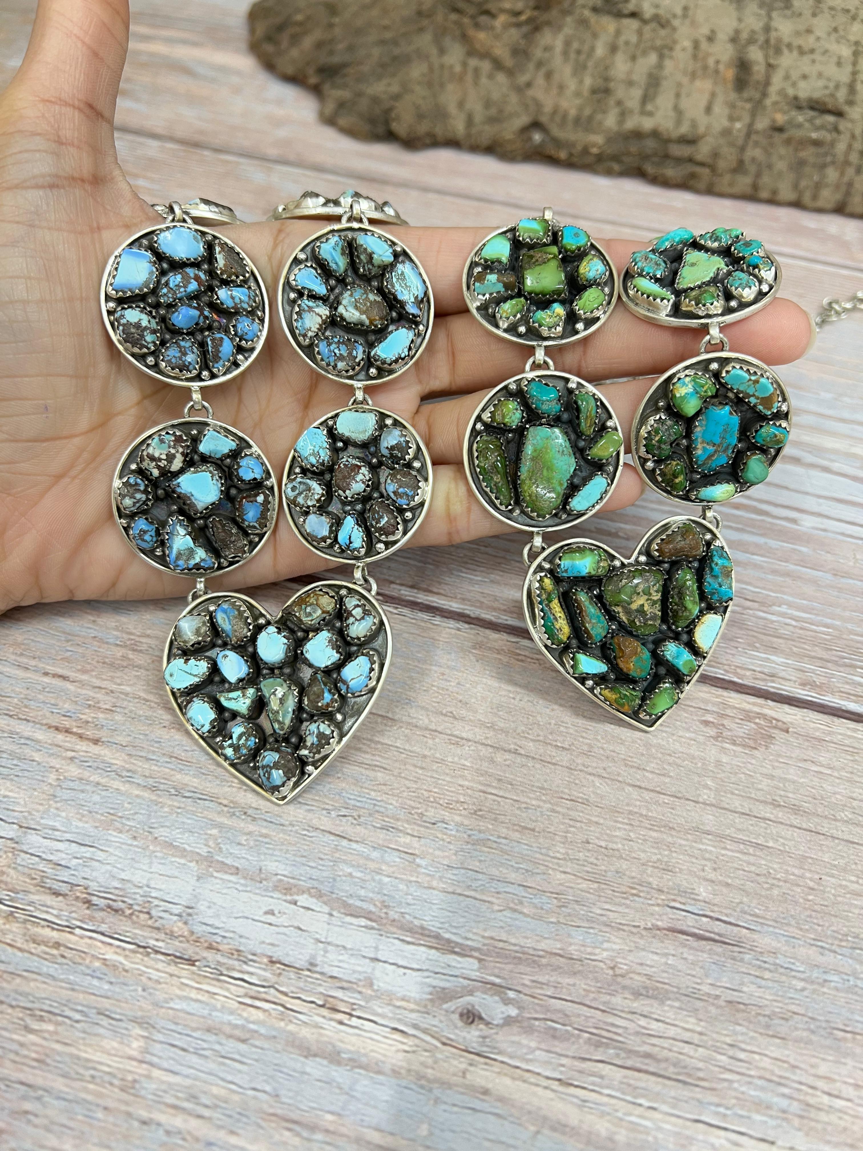 Handmade Sterling Silver Golden Hill Turquoise, Sonoran Mountain Turquoise Necklace, Signed Nizhoni