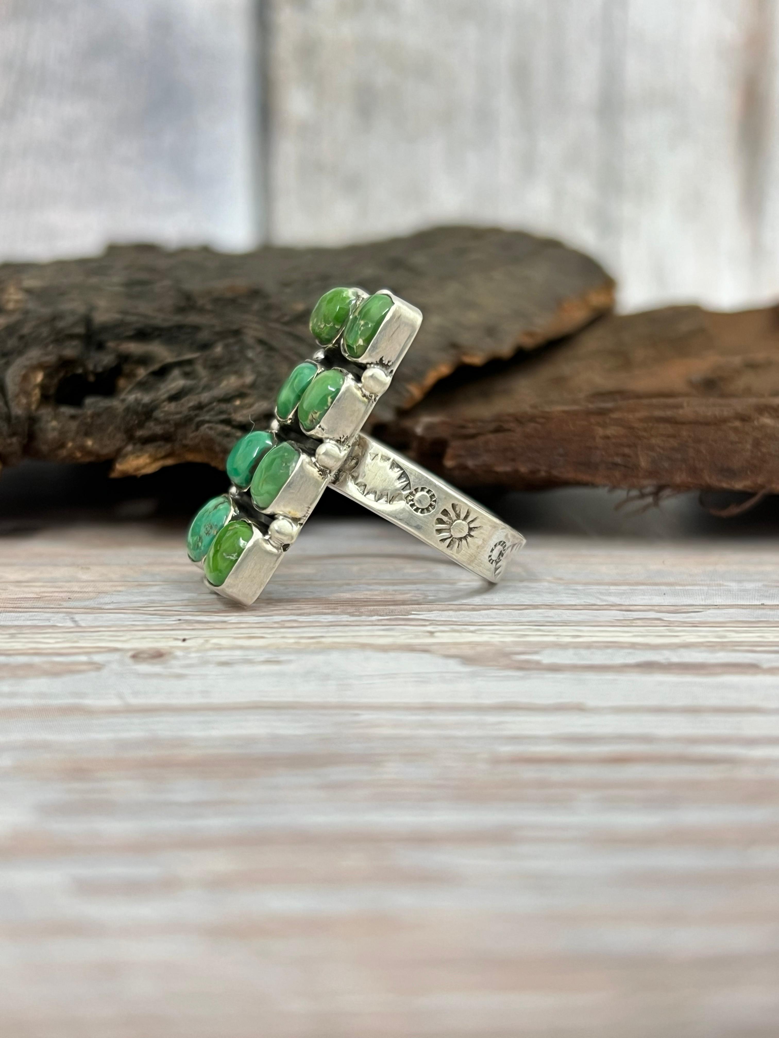 Handmade Sterling Silver Emerald Valley Adjustable Ring with Signed Nizhoni