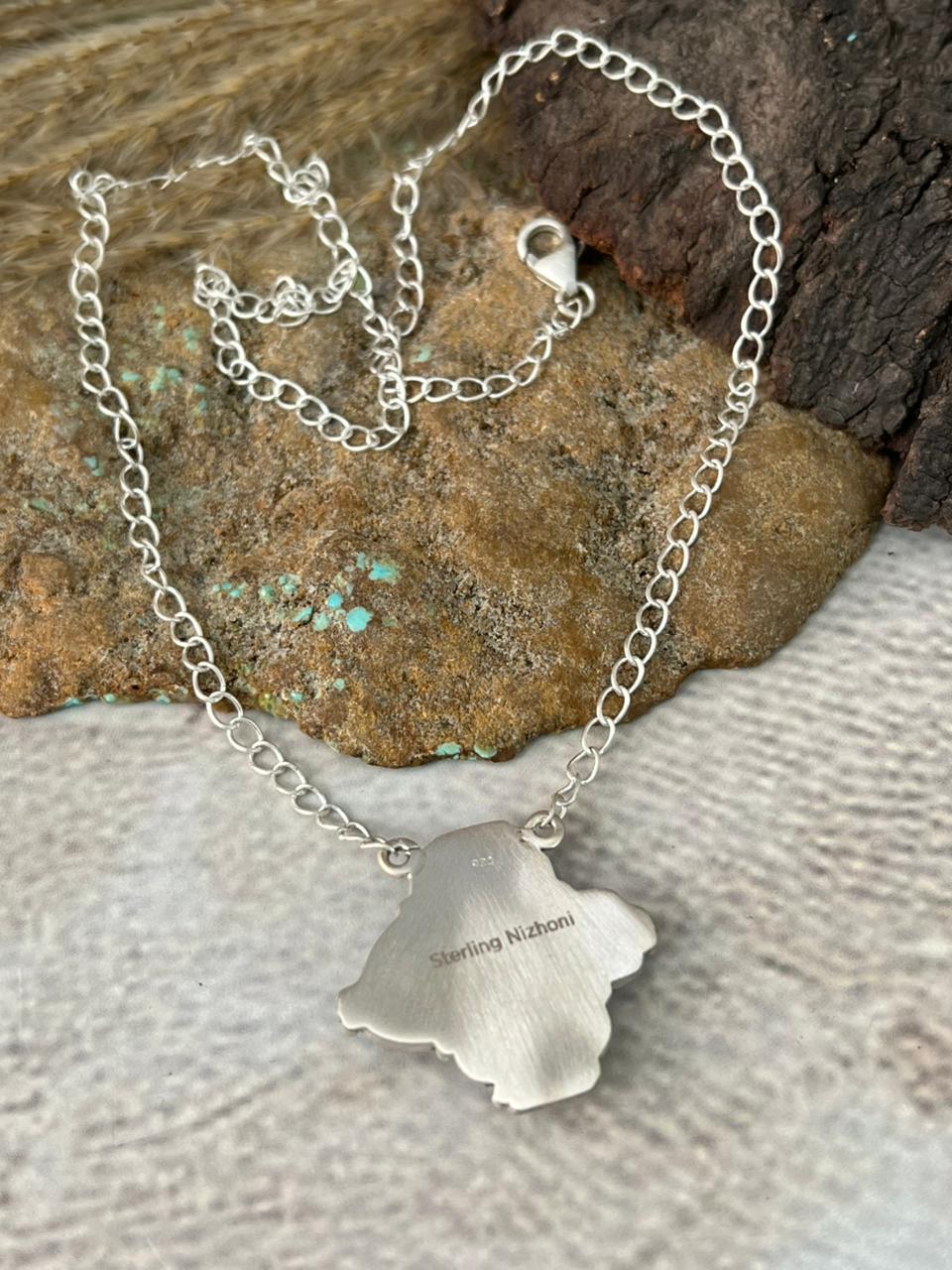 Handmade Sterling Silver Golden Hills with Cotton Candy Necklace "Signed Nizhoni"