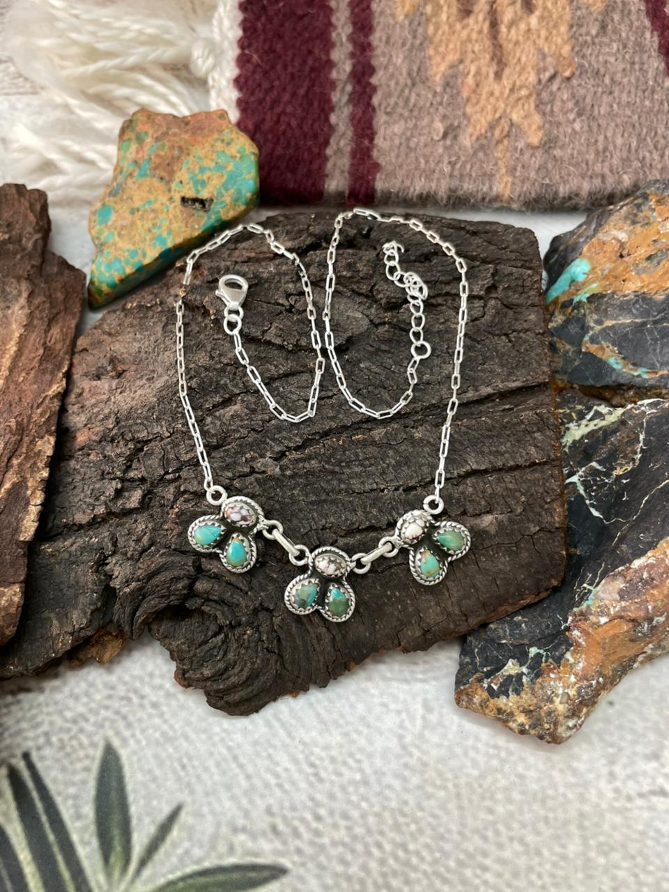 Handmade Sterling Silver Kingman with Wildhorse Magnesite Necklace "Signed Nizhoni"