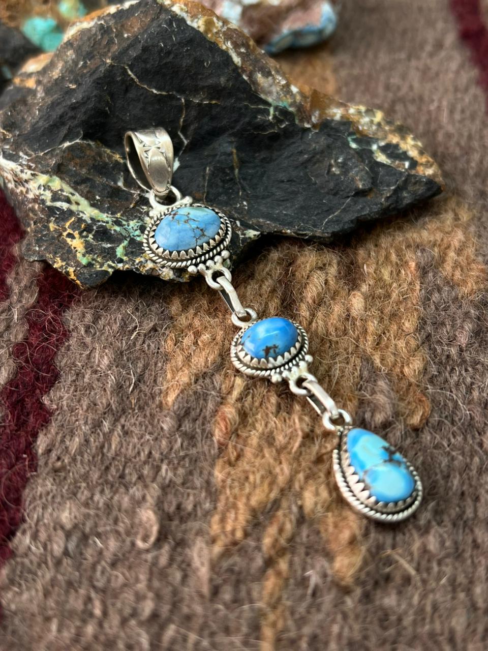 Handmade Sterling Silver Golden Hills Turquoise Pendant "Signed Nizhoni"