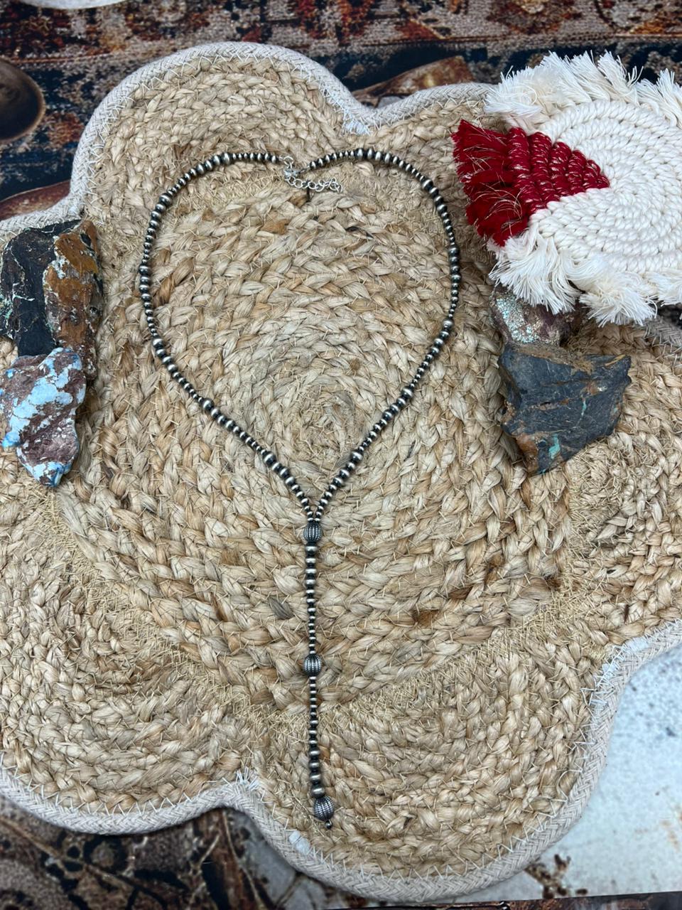 Handmade Sterling Silver Beaded 'Y' Shape Necklace "Signed Nizhoni"