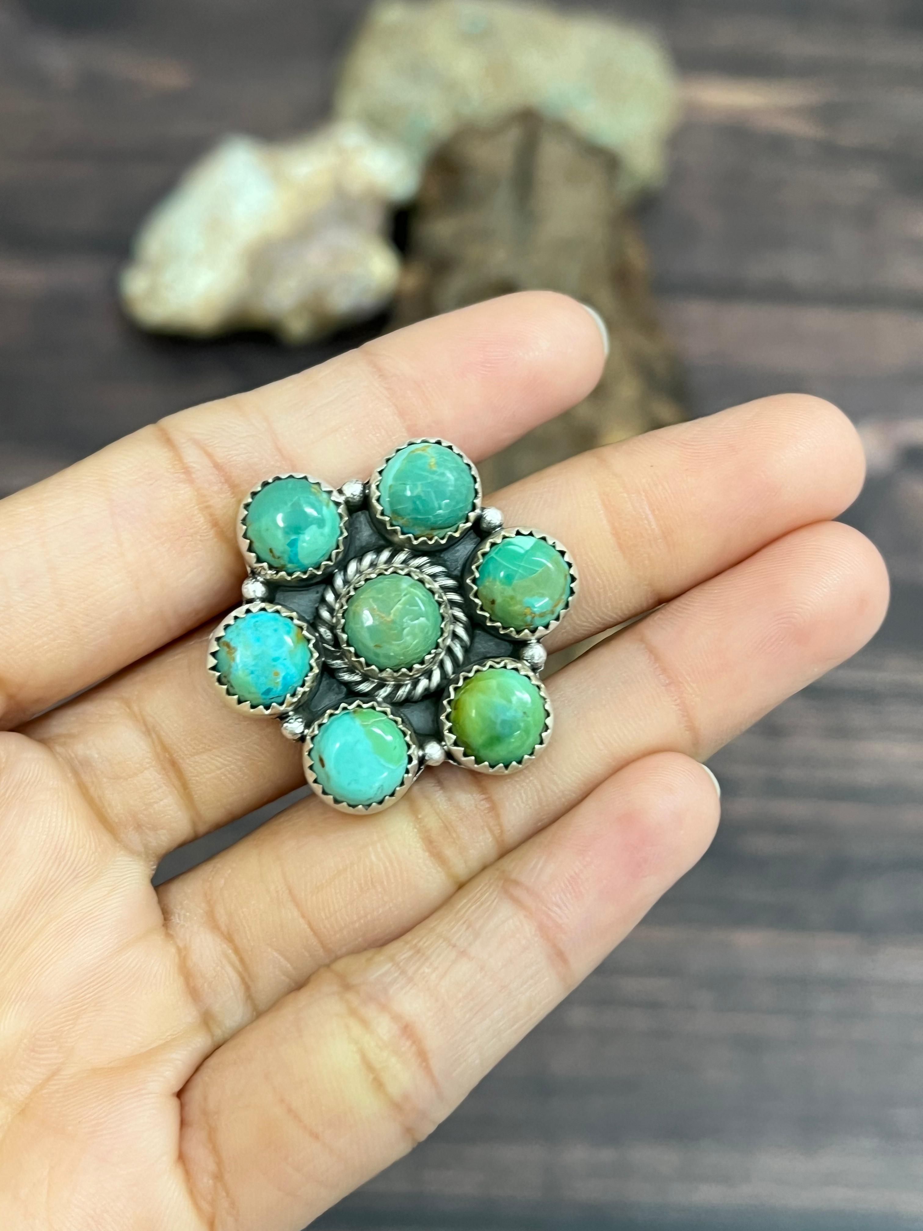 Handmade Sterling Silver Kingman Turquoise Adjustable Ring with Signed Nizhoni