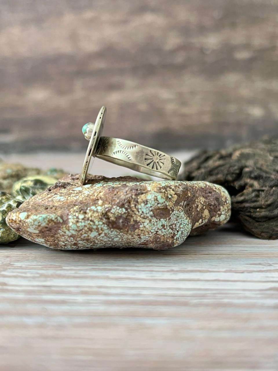 Handmade Sterling Silver Kingman Turquoise Adjustable Ring With Signed Nizhoni (3)