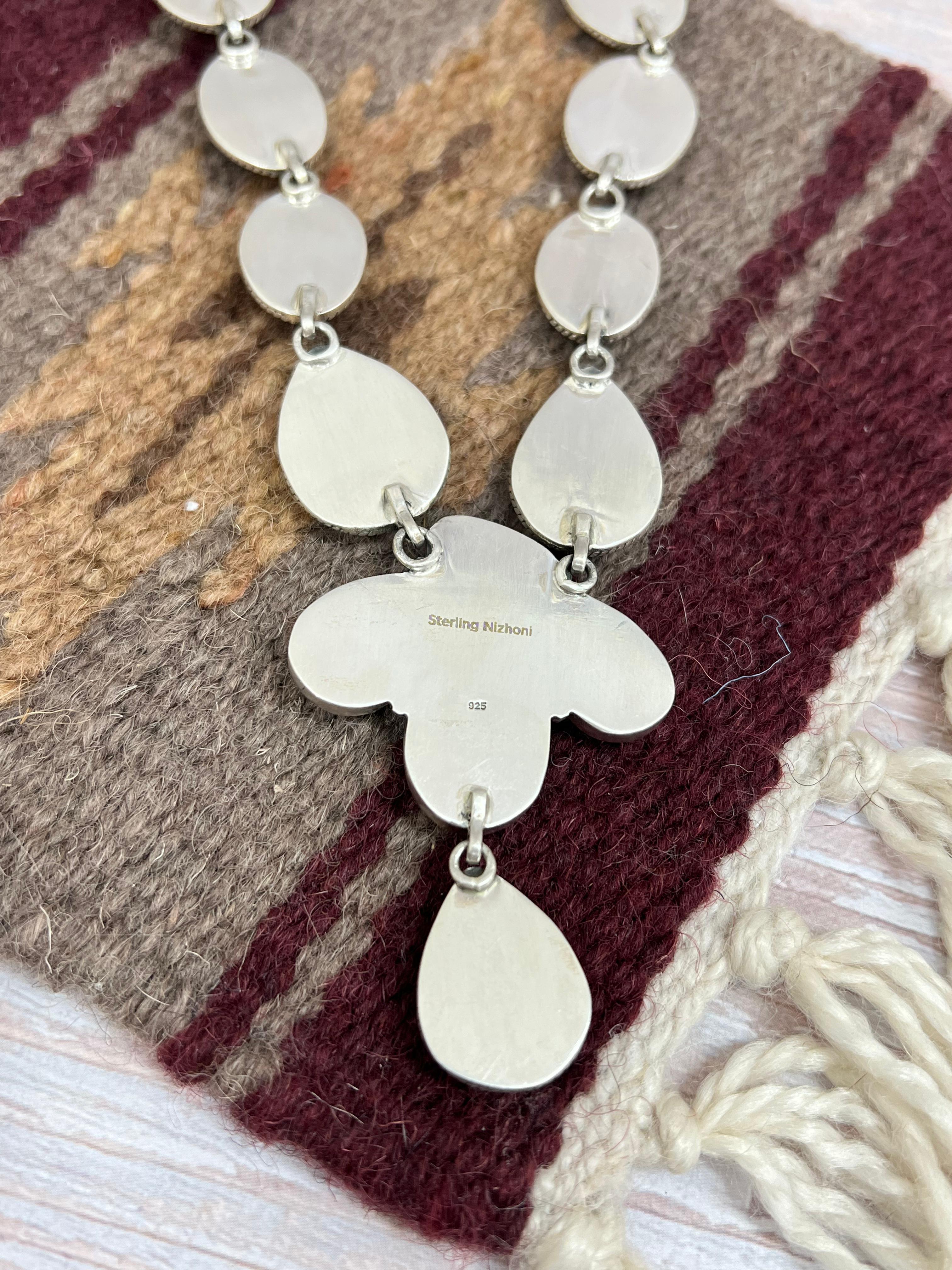 Handmade Sterling Silver Black Jack Necklace with Signed Nizhoni