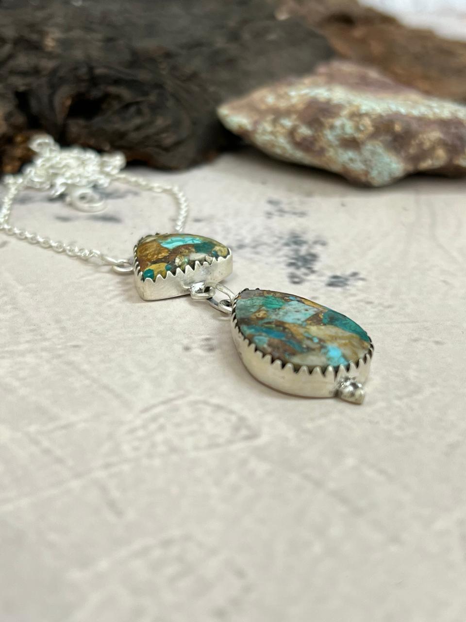 Handmade Sterling Silver Royston Turquoise Necklace with Signed Nizhoni