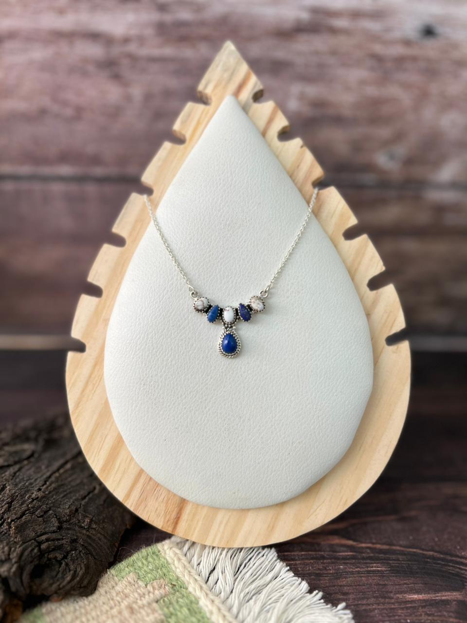 Handmade Sterling Silver Lapis with Wildhorse Magnesite Necklace "Signed Nizhoni"