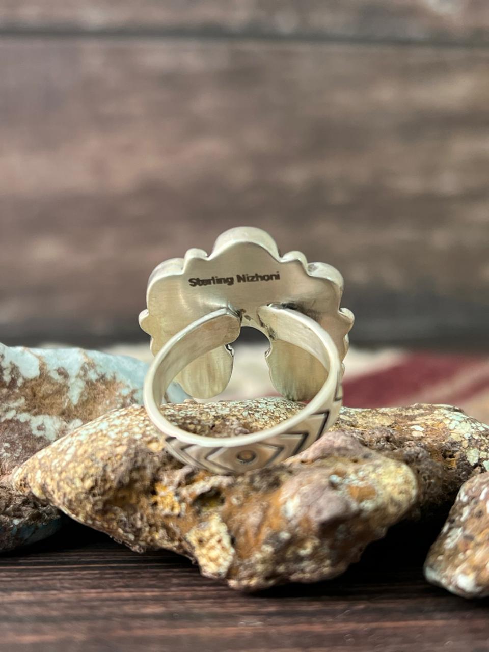 Handmade Sterling Silver Golden Hills with White Collection Adjustable Ring "Signed Nizhoni"