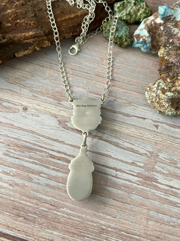 Handmade Sterling Silver White Buffalo Necklace with Signed Nizhoni