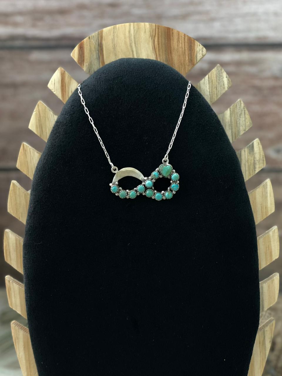 Handmade Sterling Silver Kingman Turquoise Infinity Necklace "Signed Nizhoni"
