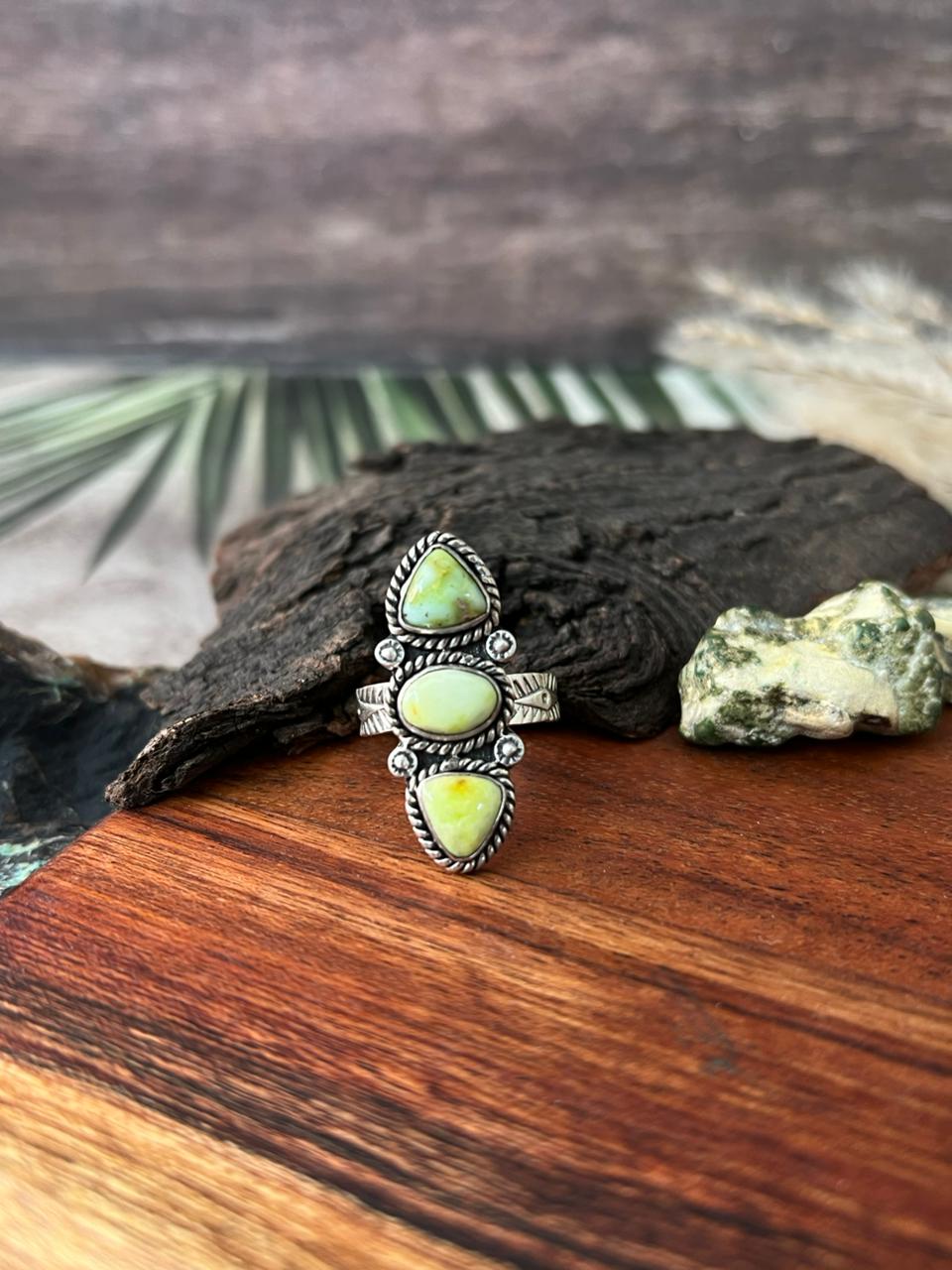 Handmade Sterling Silver Palomino Turquoise Adjustable Ring "Signed Nizhoni"