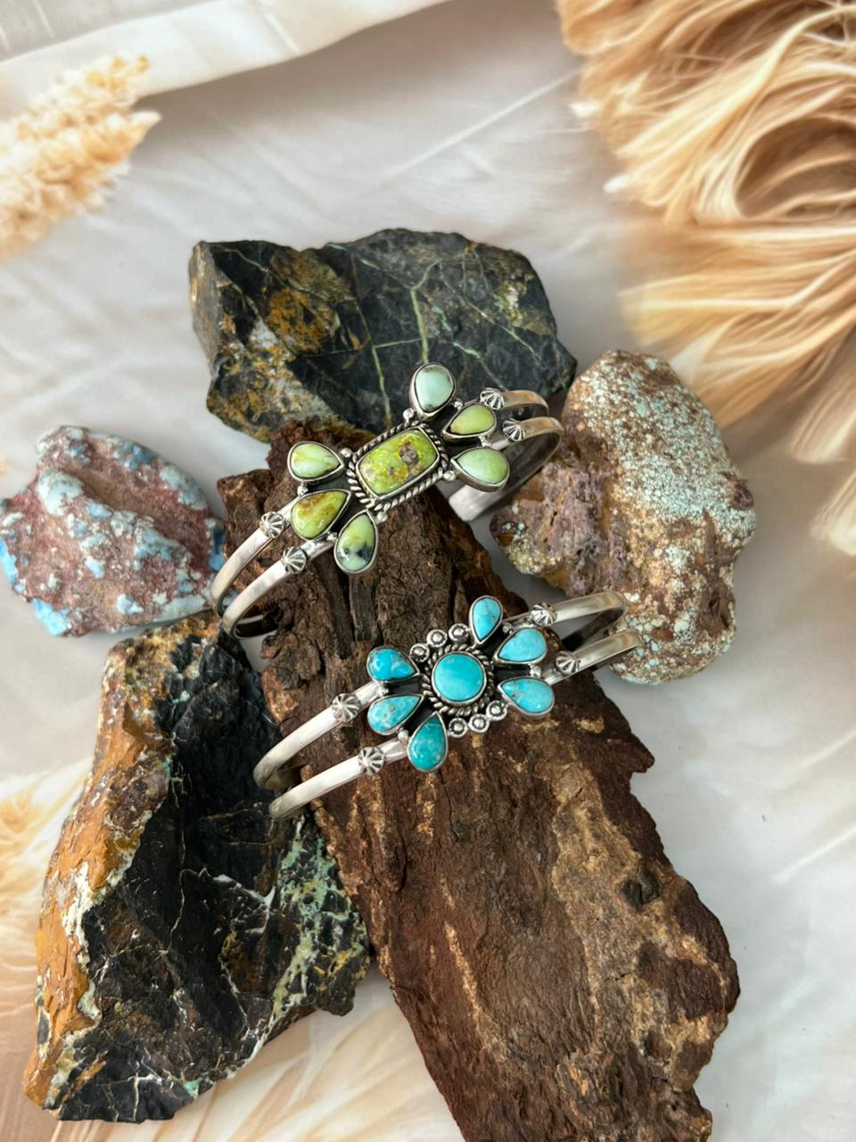 Handmade Sterling Silver White Water and Palomino Turquoise Bracelet "Signed Nizhoni"