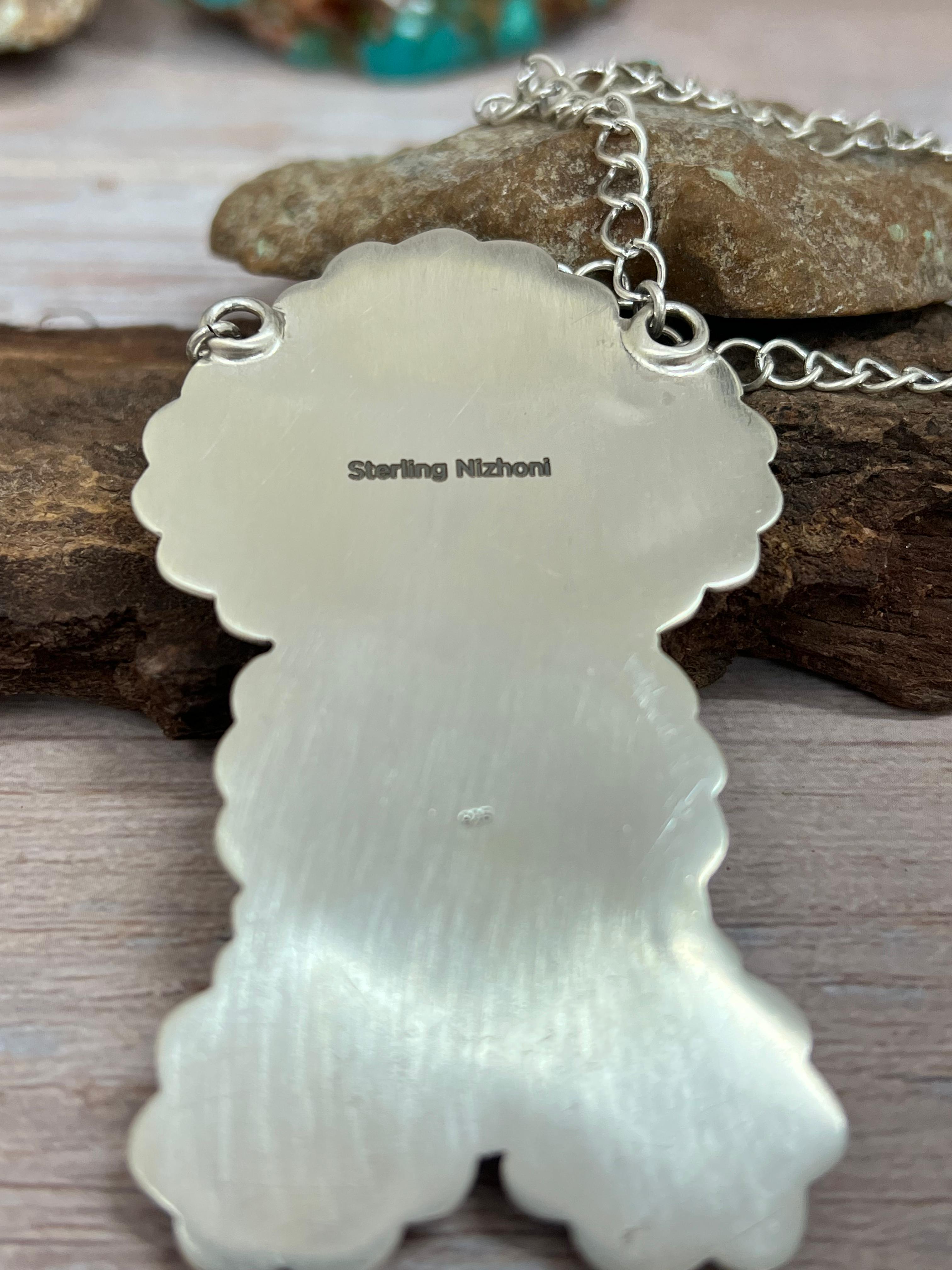 Handmade Sterling Silver Old Stock Royston Turquoise Necklace Signed Nizhoni