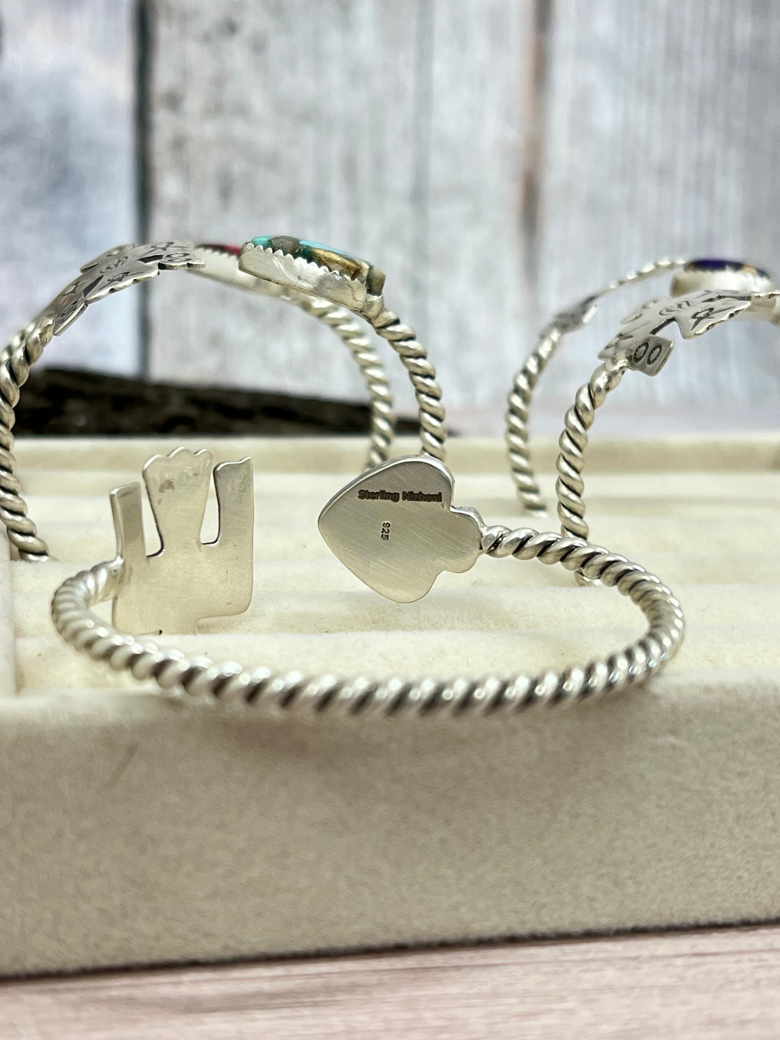 Handmade Sterling Silver Multi Stone Cuff Bracelet with Signed Nizhoni