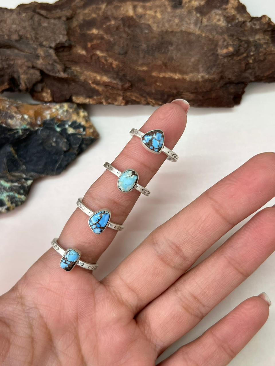 Handmade Sterling Silver Golden Hills Turquoise Adjustable Ring "Signed Nizhoni"