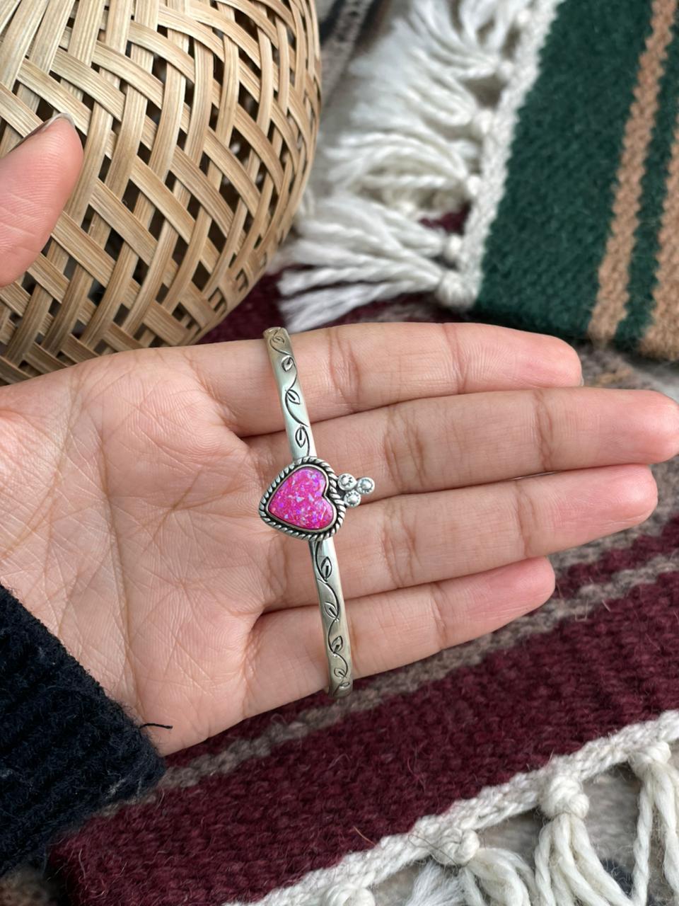 Handmade Sterling Silver Hot Pink Cuff Bracelet "Signed Nizhoni"