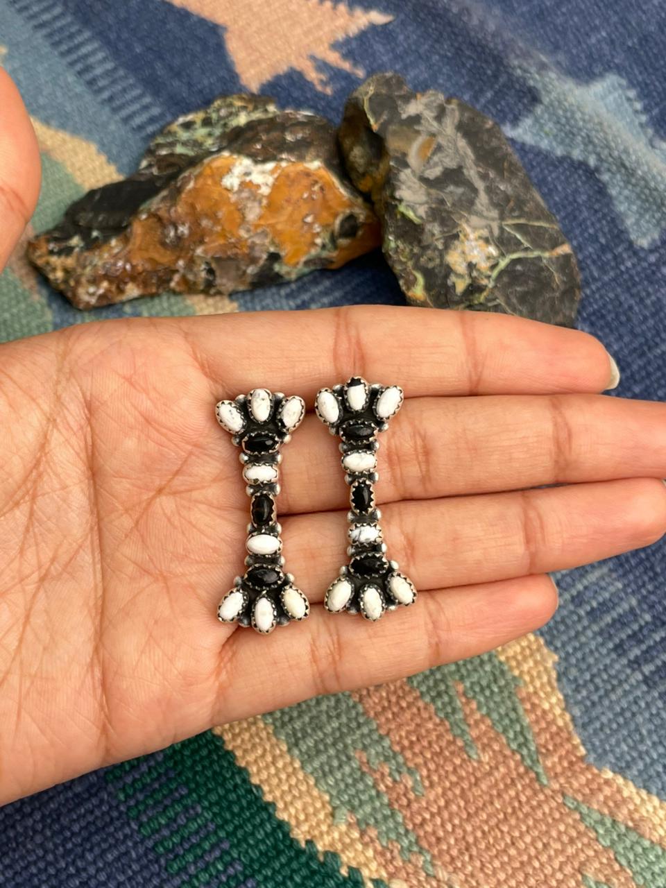 Handmade Sterling Silver White Buffalo Post Earrings "Signed Nizhoni"