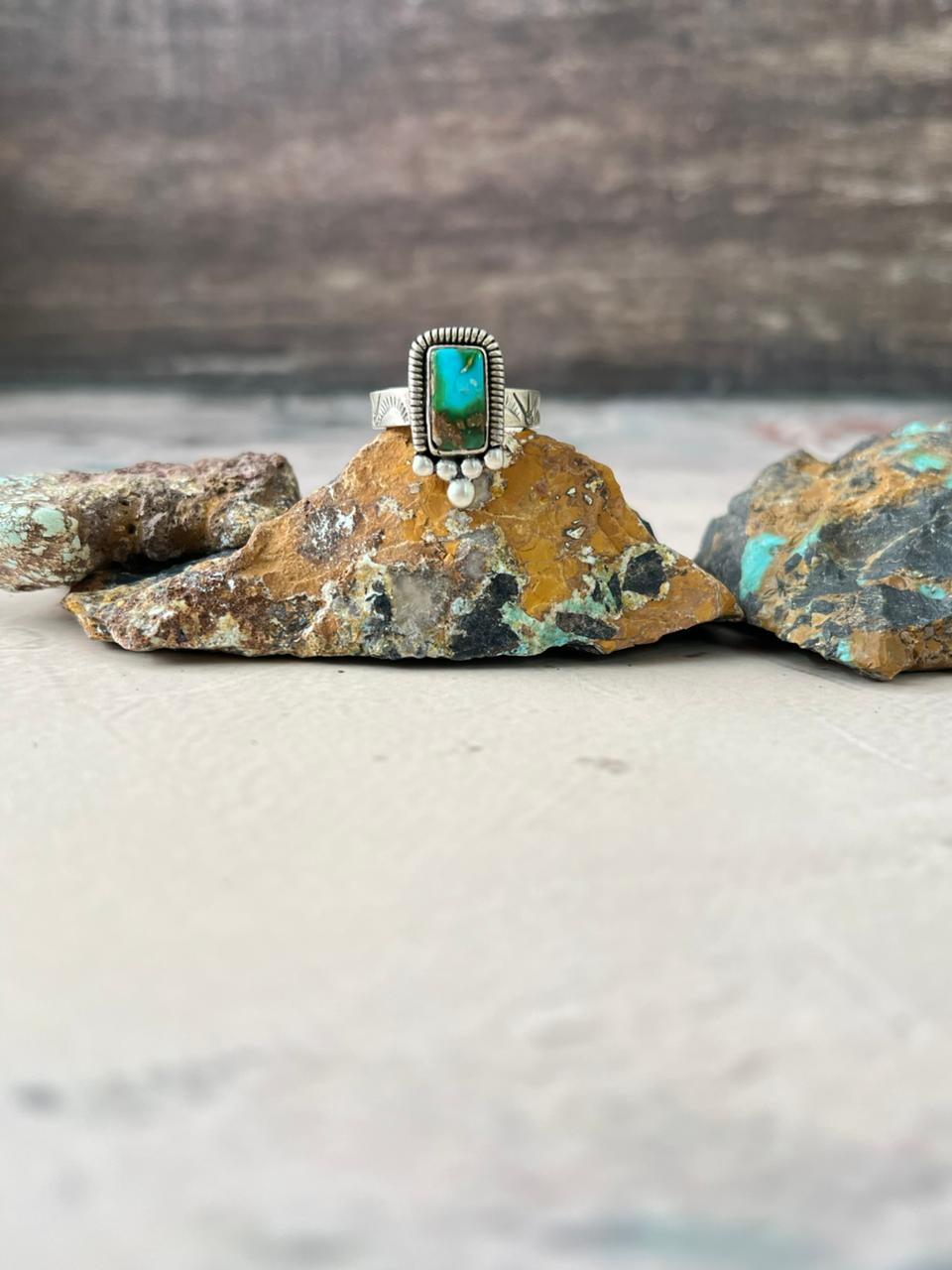 Handmade Sterling Silver Sonoran Mountain Turquoise Adjustable Ring "Signed Nizhoni"