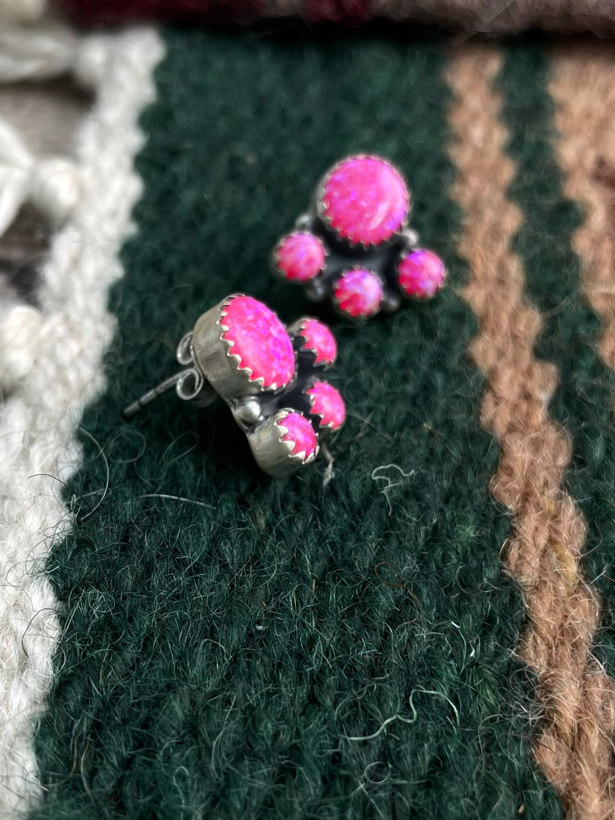 Handmade Sterling Silver Hot Pink Post Studs Earrings "Signed Nizhoni"