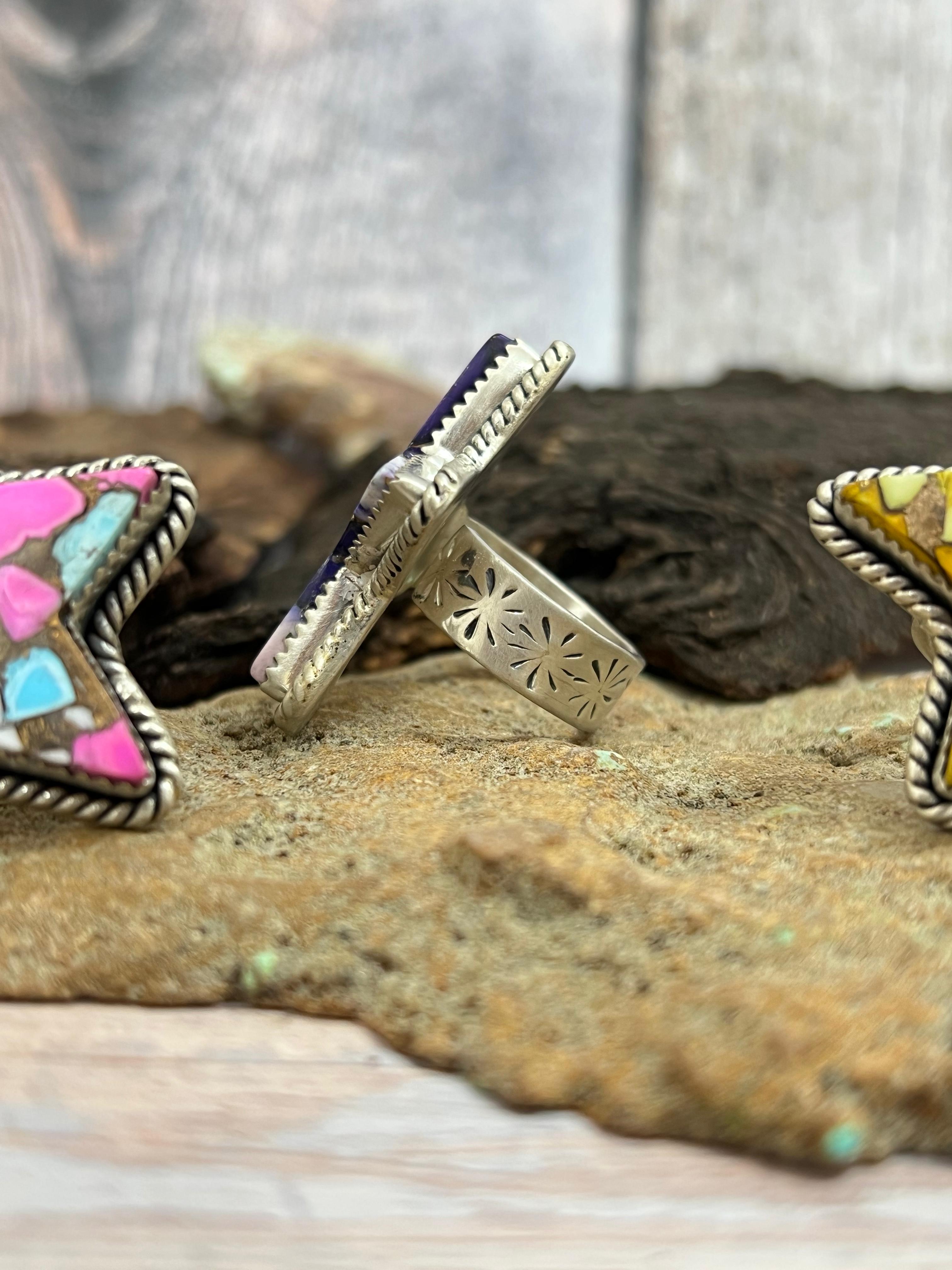 Handmade Sterling Silver Multi Stone Adjustable Ring Signed Nizhoni