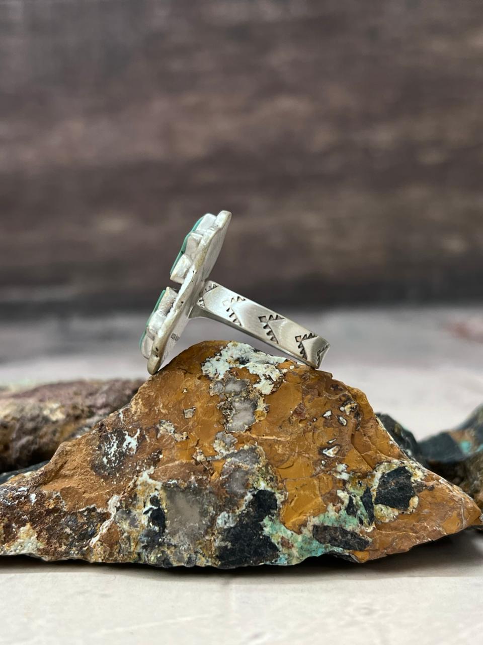 Handmade Sterling Silver Kingman Turquoise Star Adjustable Ring "Signed Nizhoni" (3)