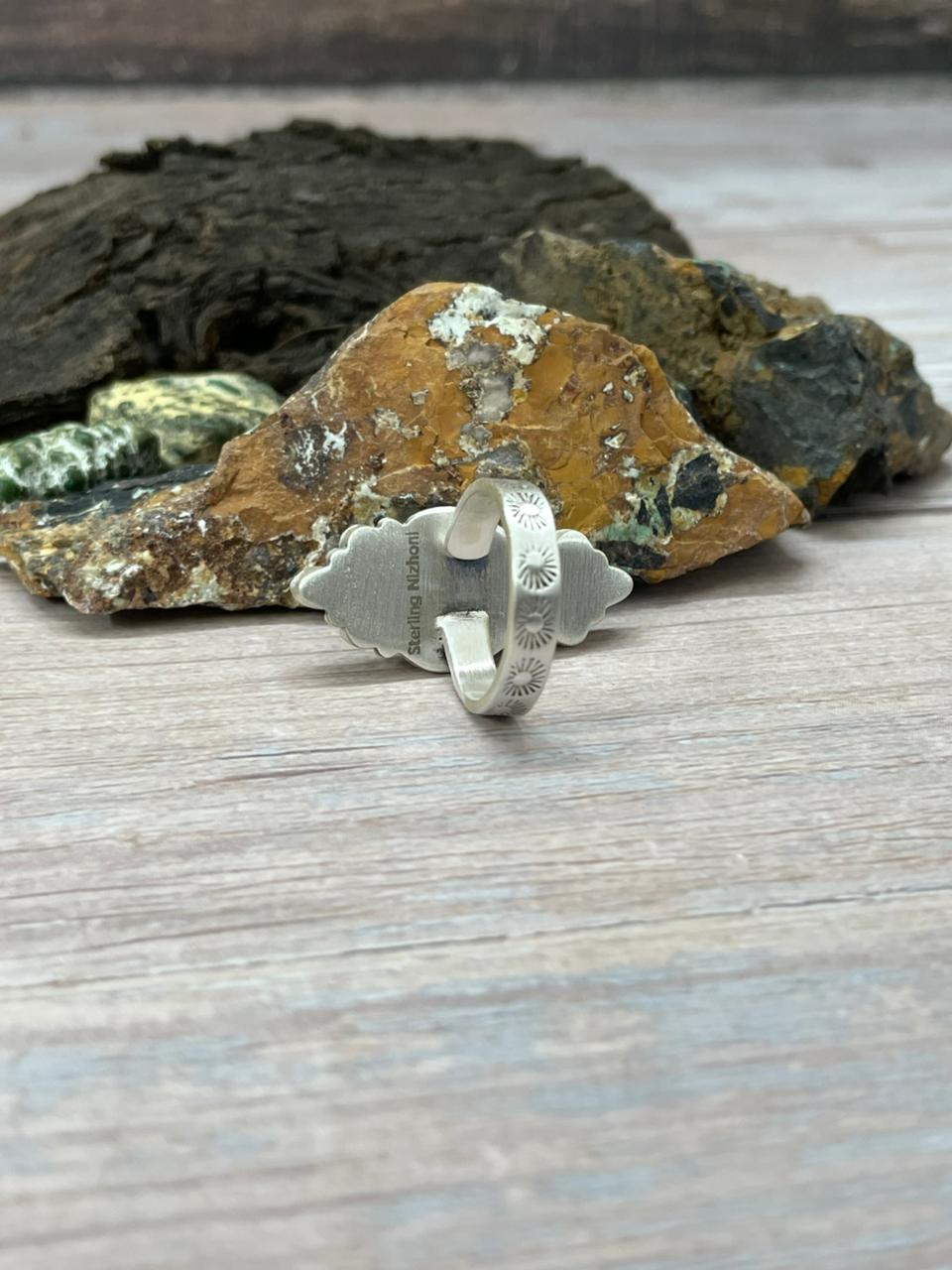 Handmade Sterling Silver White Buffalo Adjustable Ring "Signed Nizhoni"