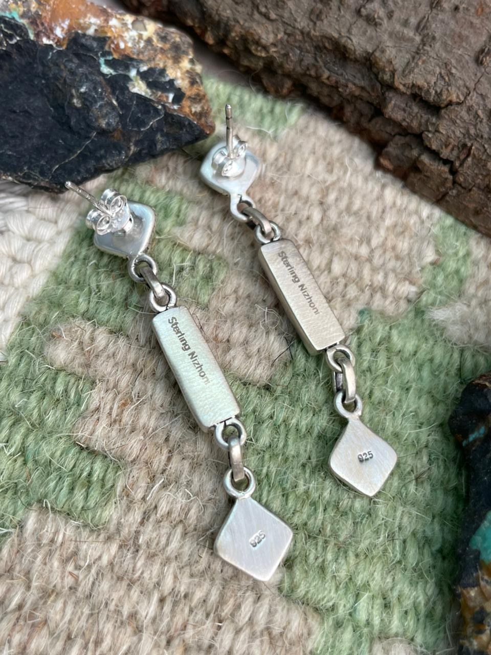 Handmade Sterling Silver Cotton Candy with White Buffalo Post Dangle Earrings "Signed Nizhoni"