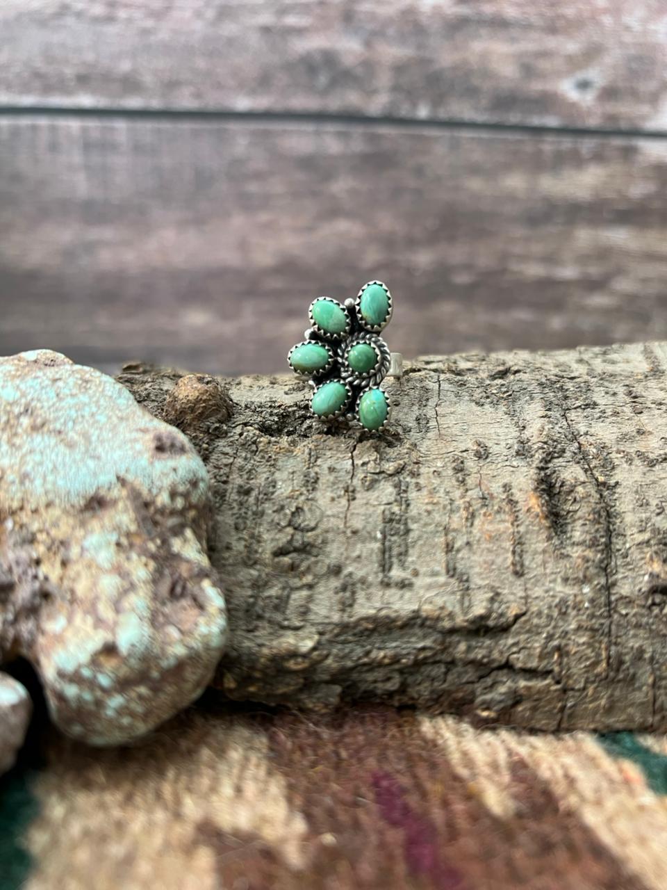 Handmade Sterling Silver Kingman Turquoise Adjustable Ring "Signed Nizhoni"