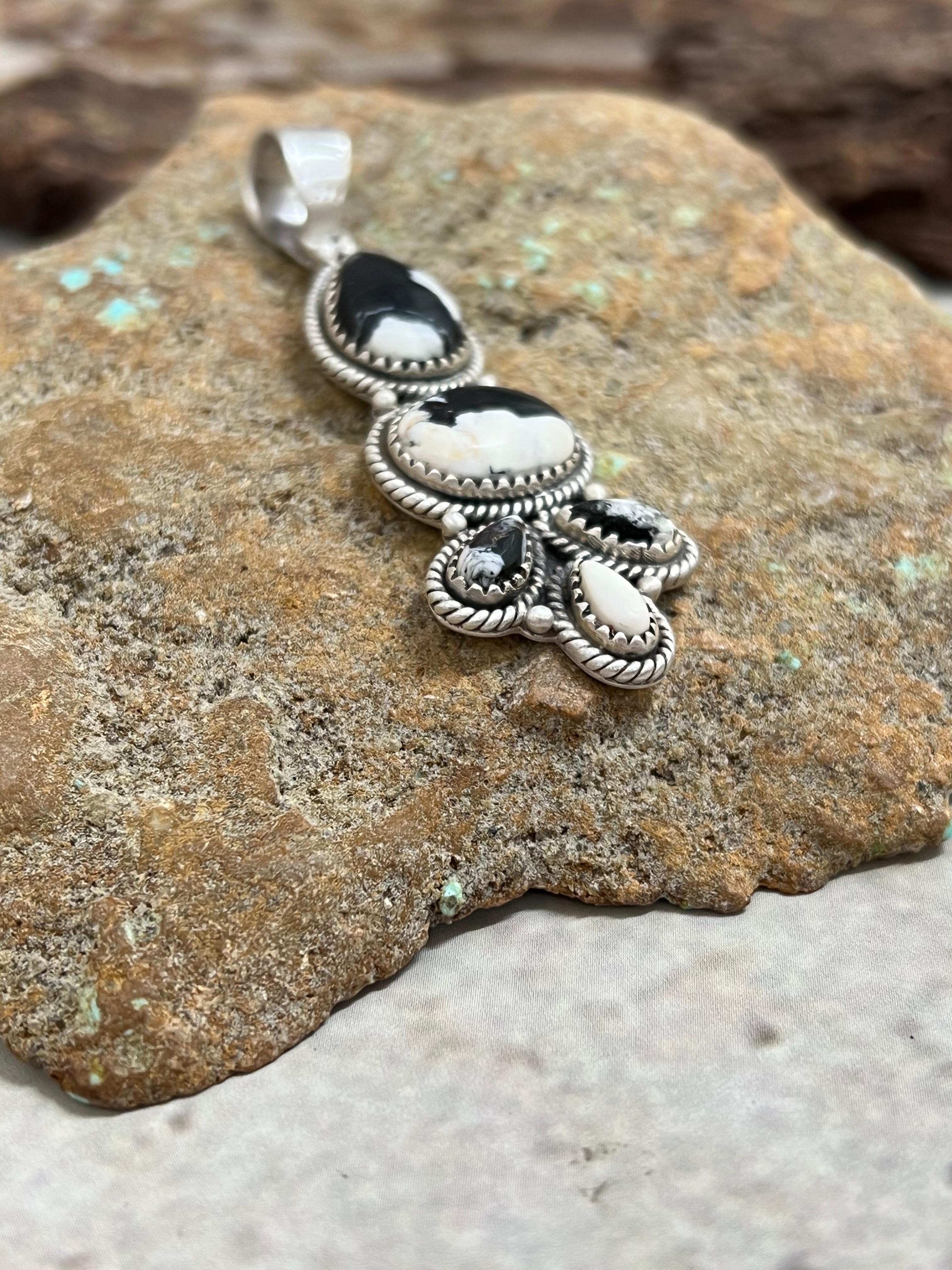 Handmade Sterling Silver White Buffalo Pendant Signed Nizhoni