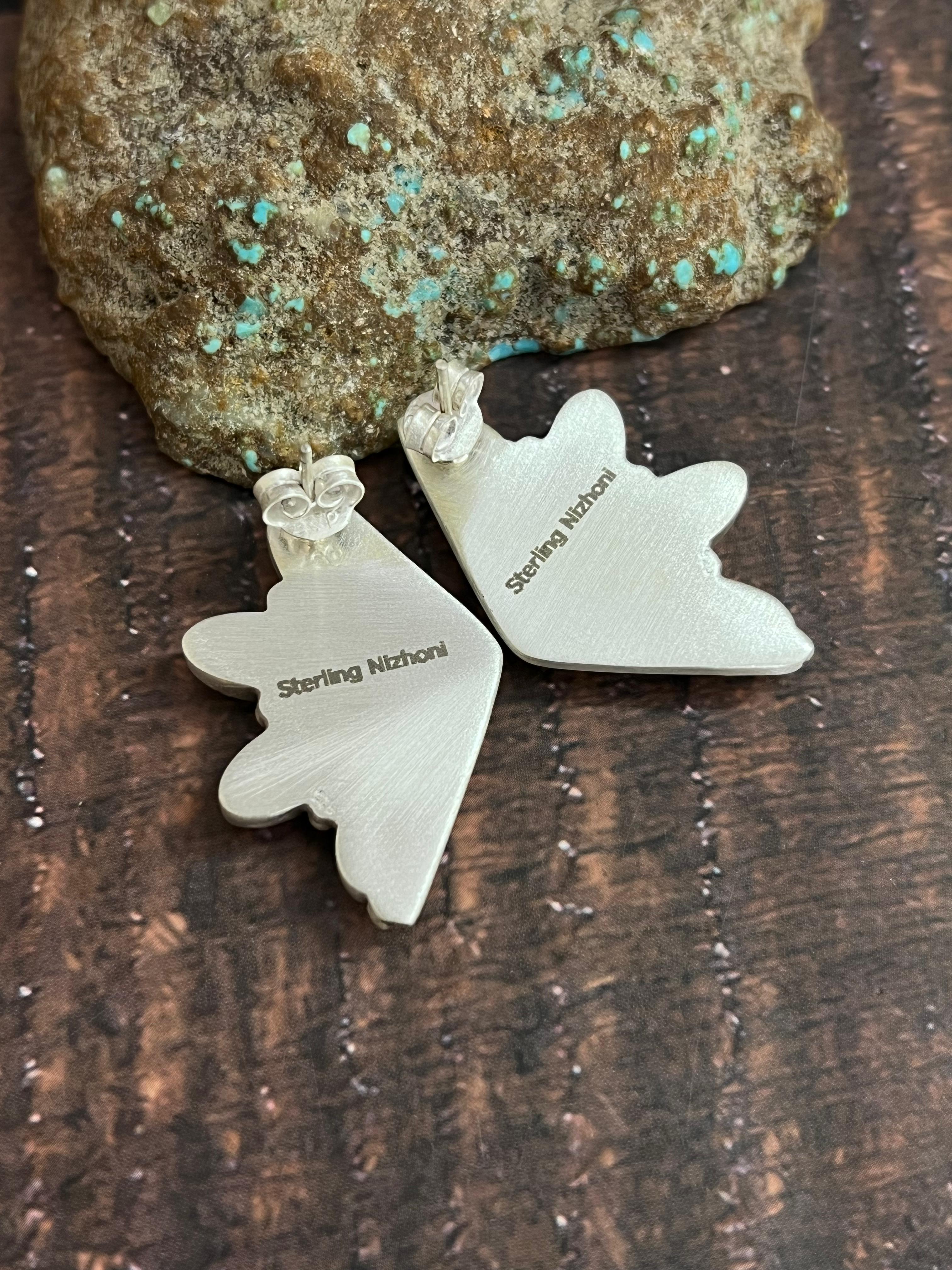 Handmade Sterling Silver White Buffalo Studs with Signed Nizhoni