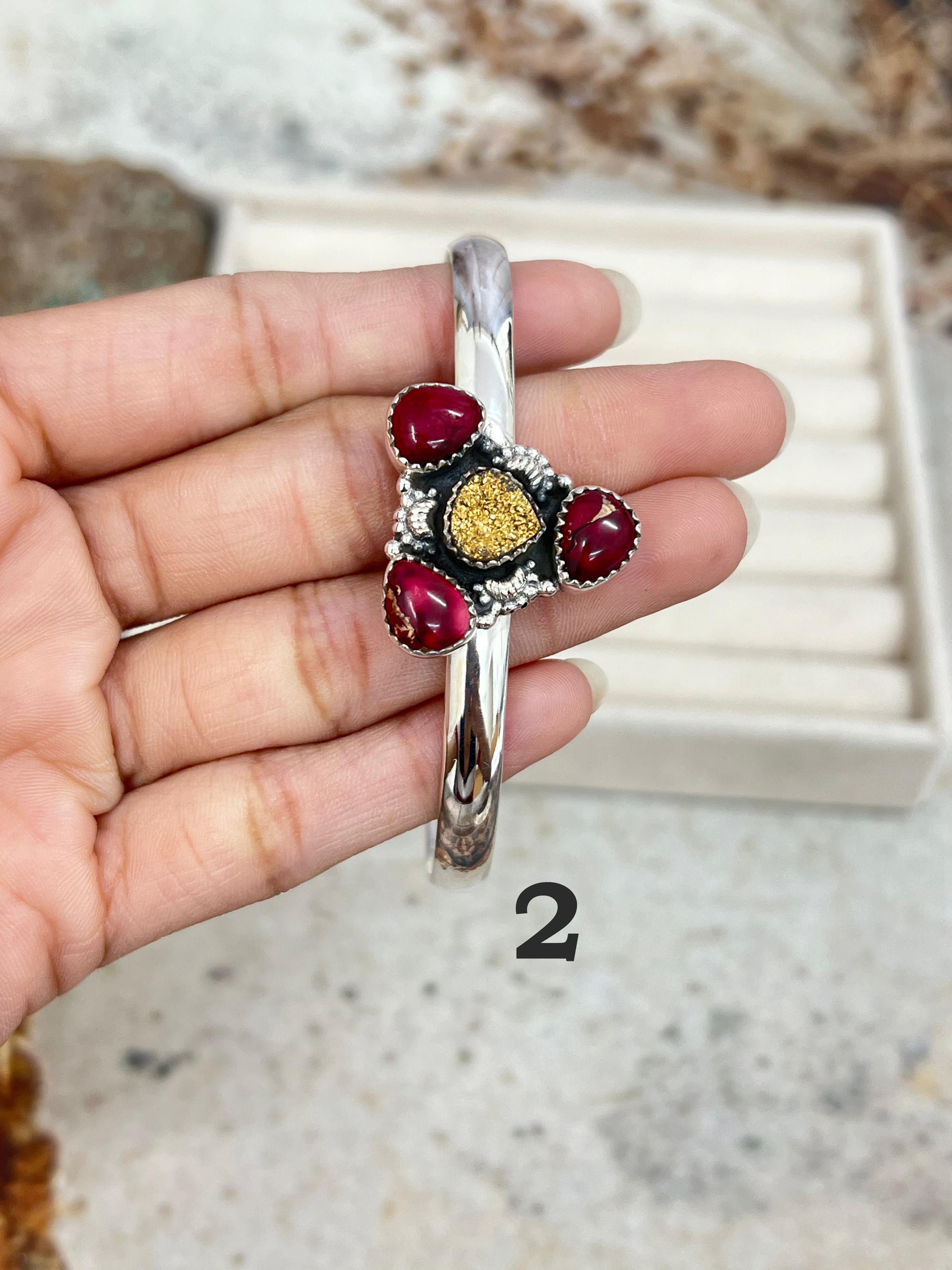 Handmade Sterling Silver Peacock Dahlia with Druzy, Dahlia Rose with Druzy Cuff Bracelet, Signed Nizhoni
