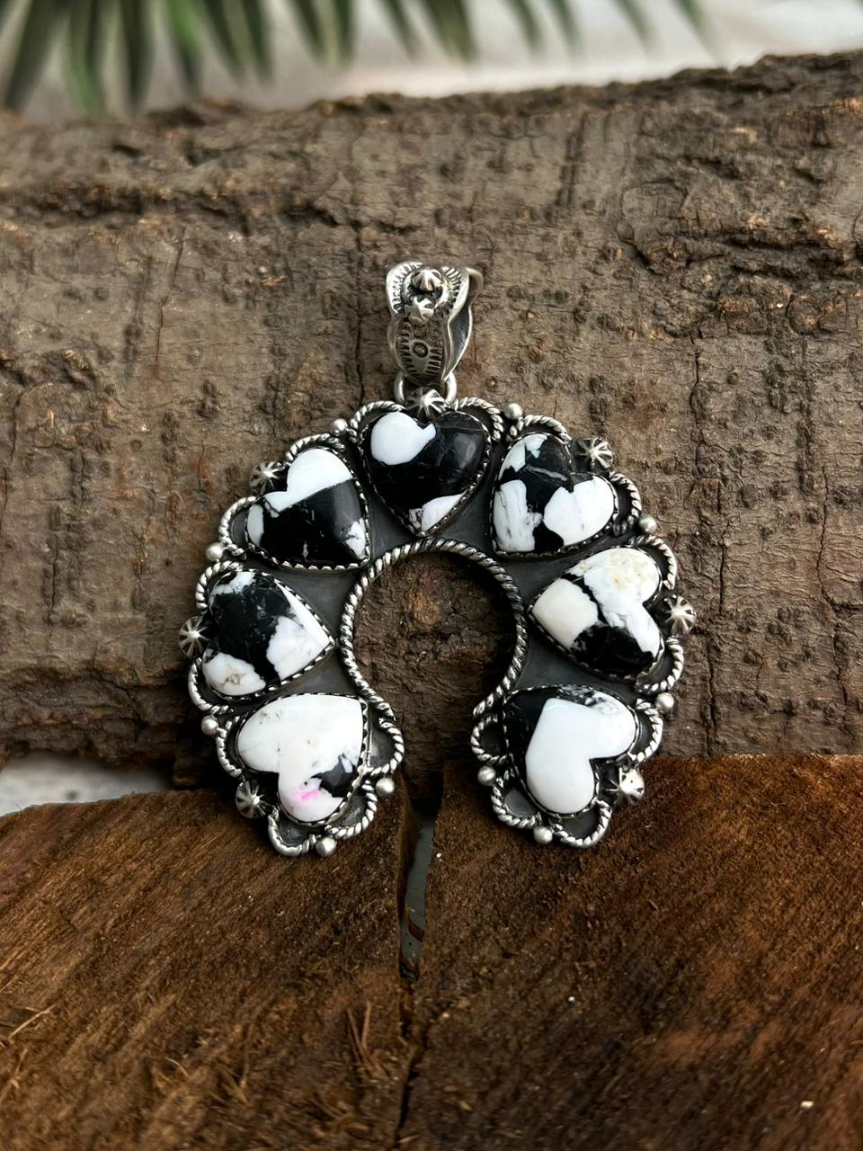 Handmade Sterling Silver White Buffalo Naja Pendant "Signed Nizhoni"