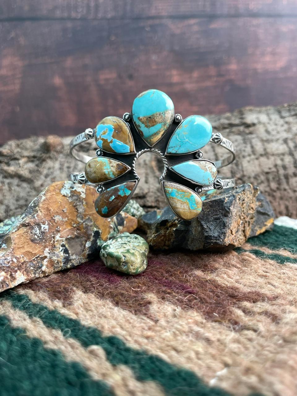 Handmade Sterling Silver Royston Ribbon Turquoise Cuff Bracelet "Signed Nizhoni"