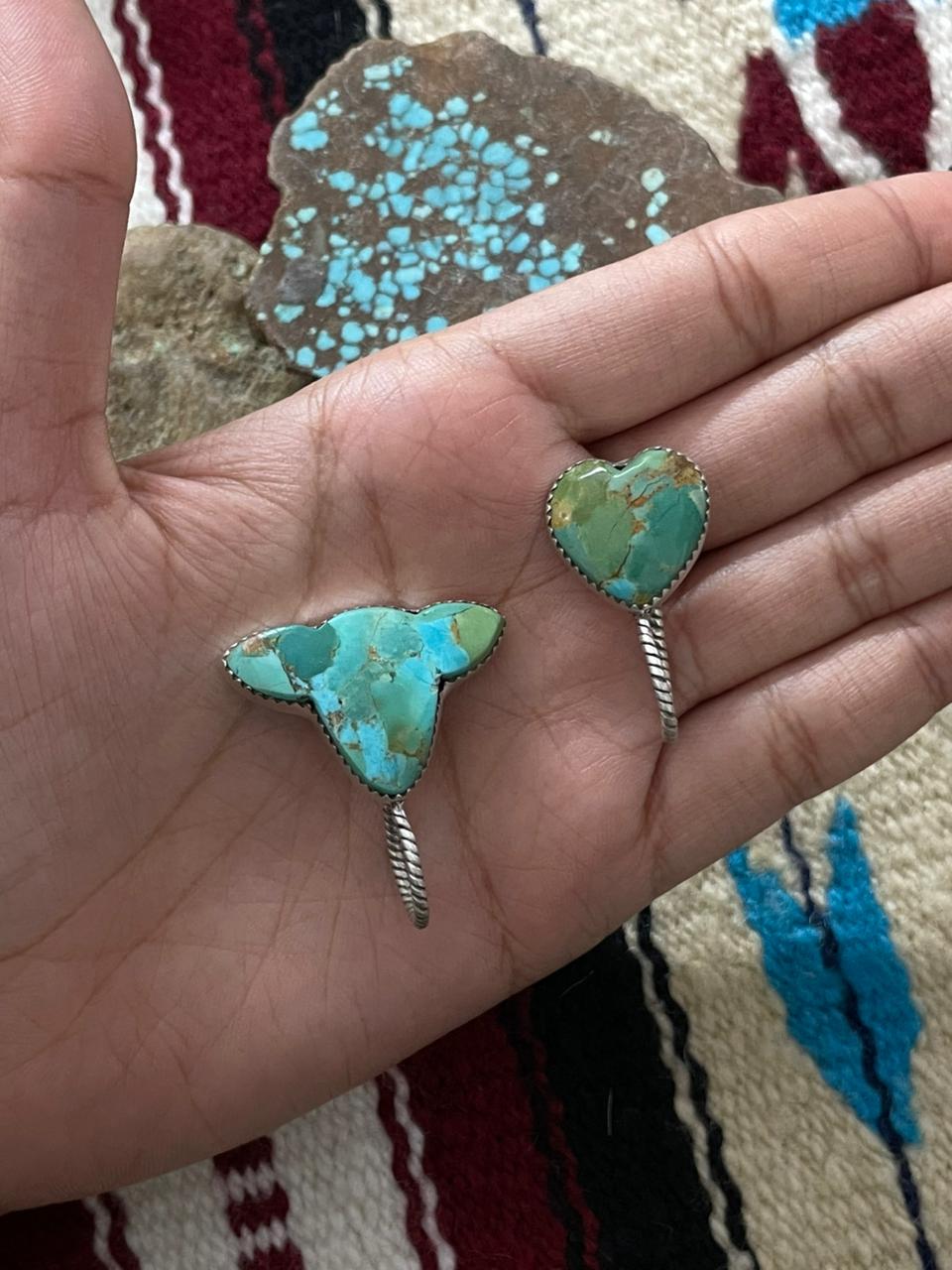 Handmade Sterling Silver Kingman Turquoise Hat Pins "Signed Nizhoni"