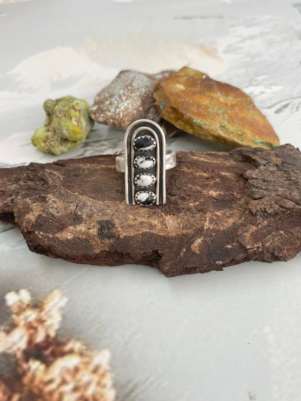 Handmade Sterling Silver White Buffalo Adjustable Ring "Signed Nizhoni"