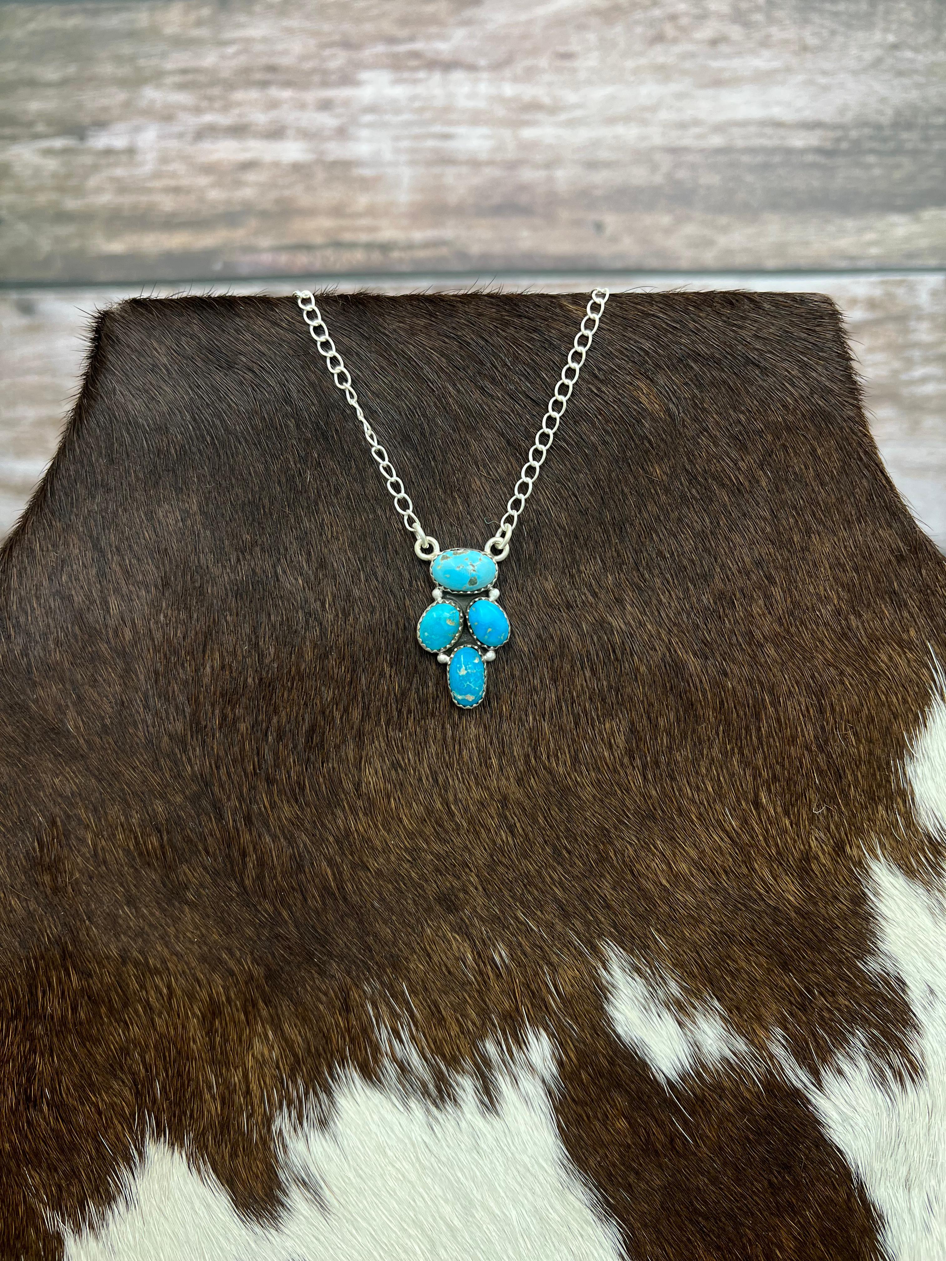 Handmade Sterling Silver Blue Bird Turquoise Necklace with Signed Nizhoni