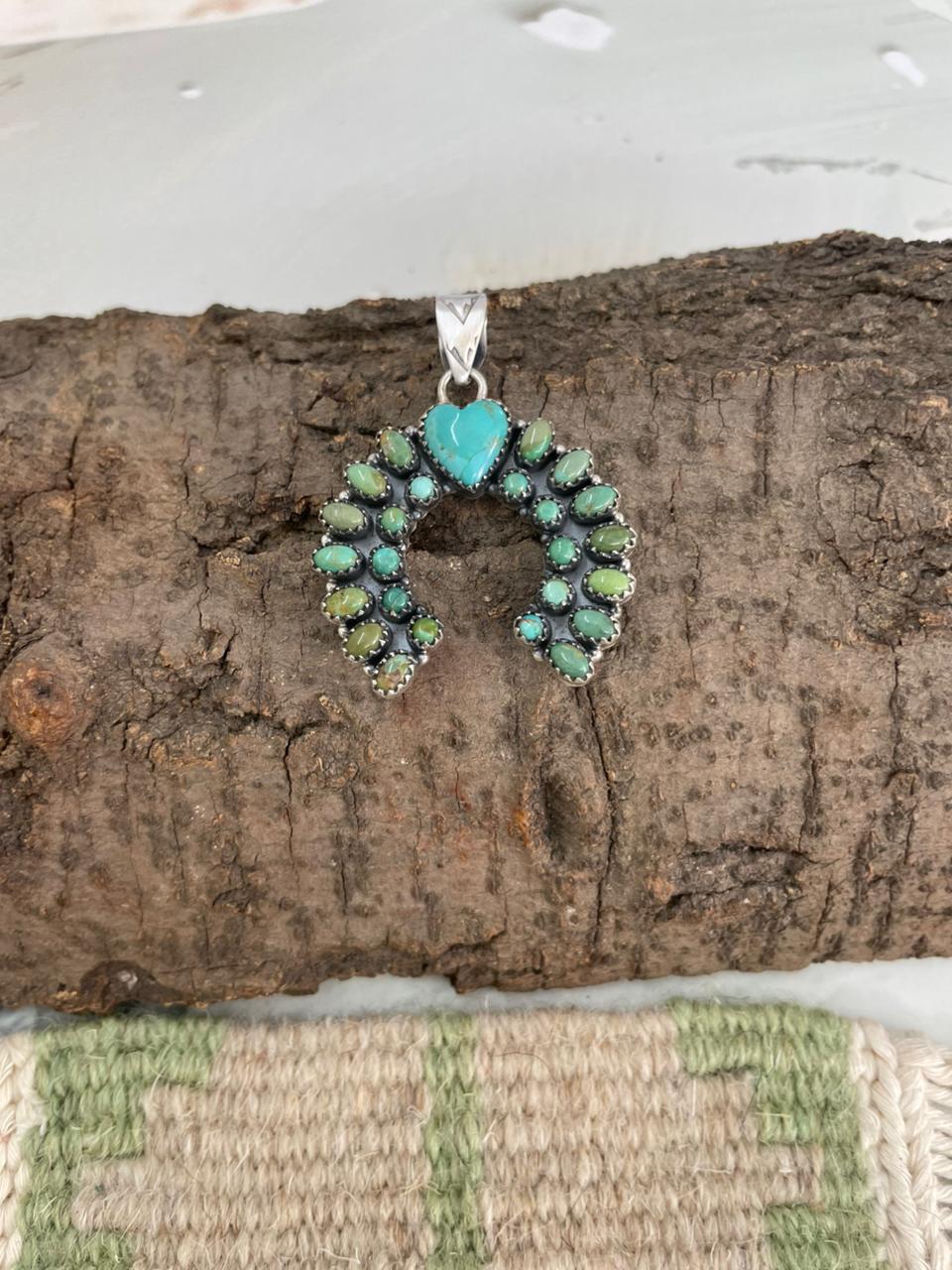 Handmade Sterling Silver Kingman Turquoise Naja Pendant "Signed Nizhoni"