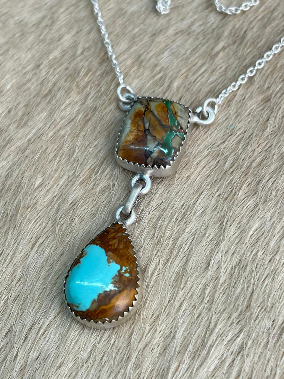 Handmade Sterling Silver Royston Ribbon Turquoise Necklace "Signed Nizhoni"