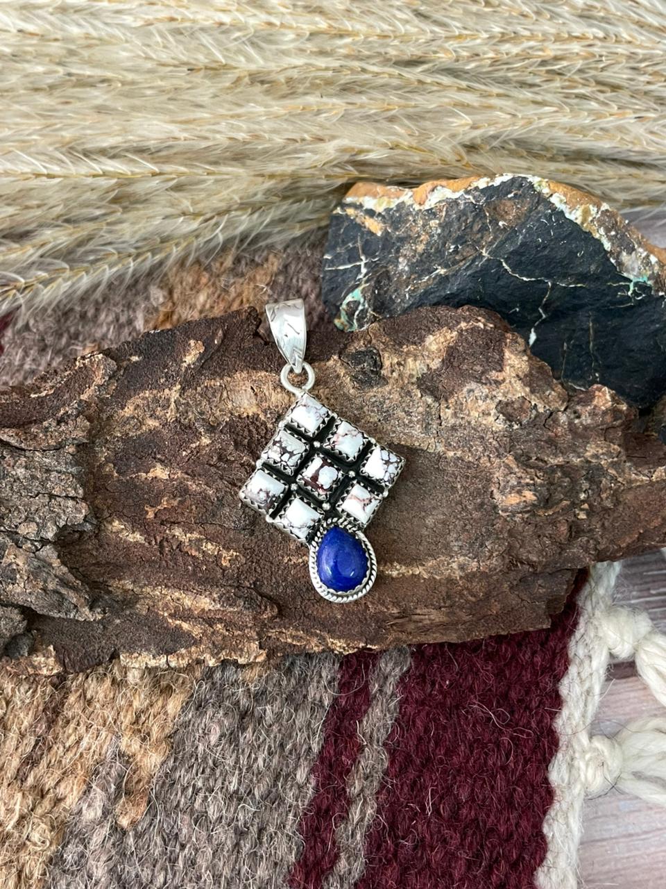 Handmade Sterling Silver Wild Horse with Lapis Pendant "Signed Nizhoni"