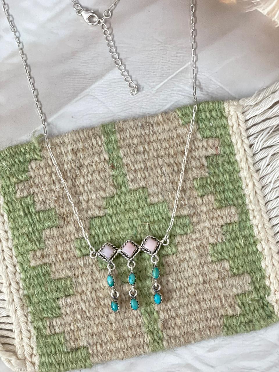 Handmade Sterling Silver Kingman with Pink Opal Necklace "Signed Nizhoni"