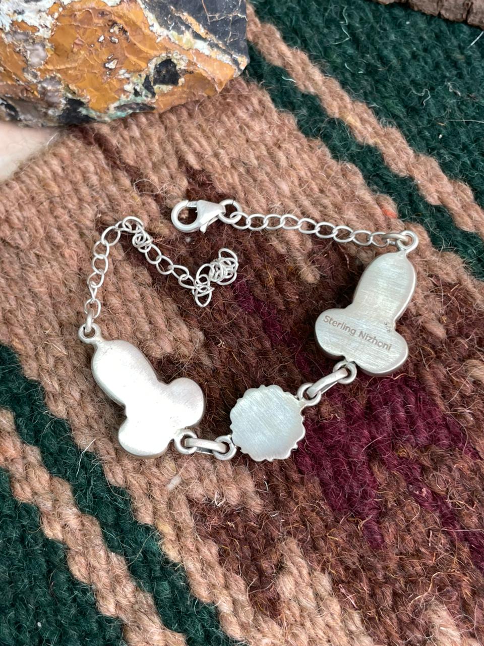 Handmade Sterling Silver Cotton Candy with White Buffalo Chain Bracelet "Signed Nizhoni"