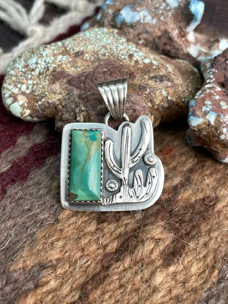 Handmade Sterling Silver Kingman Turquoise Pendant "Signed Nizhoni"