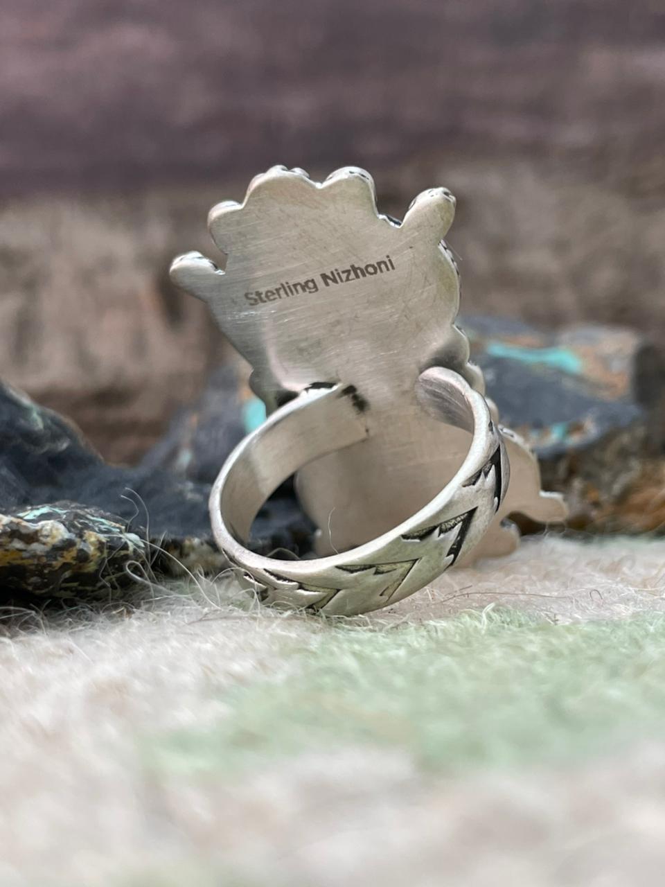 Handmade Sterling Silver White Buffalo Adjustable Ring "Signed Nizhoni"